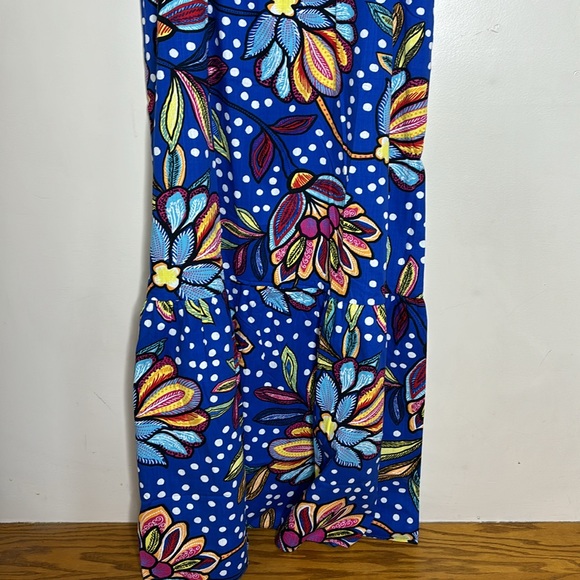 Tabitha Brown | Blue Floral Polka Dot Maxi Dress V-Neck Mixed Pattern Dress NWT - Picture 3 of 8